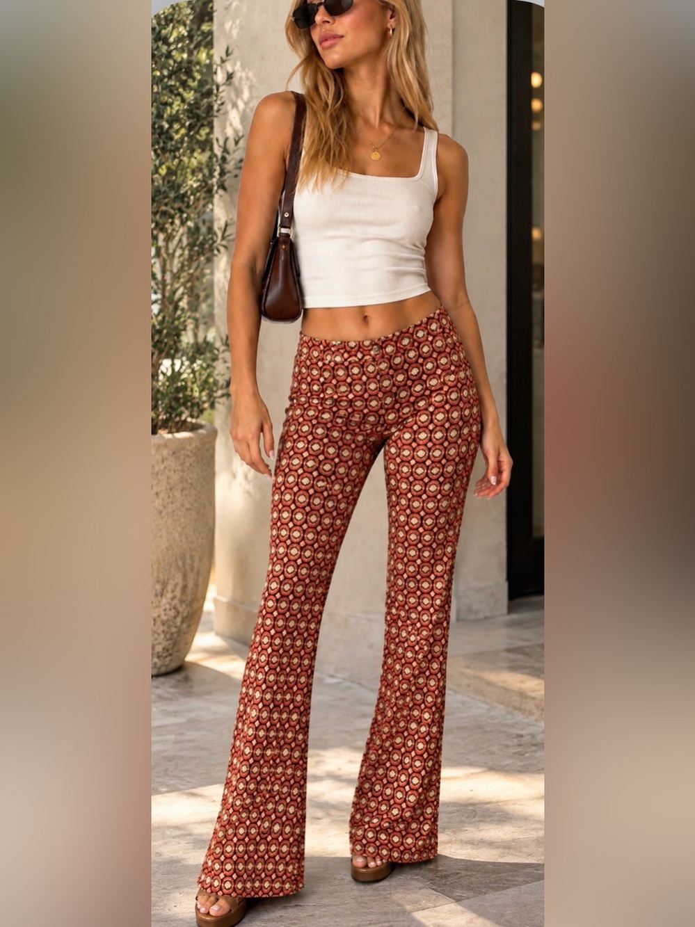 Vintage Rainbow Rust Printed Flare Pants